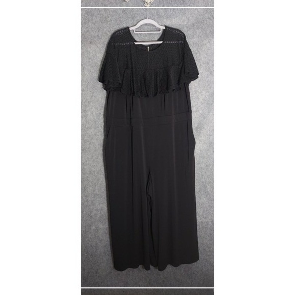 Lane Bryant Jumpsuit Plus 24 Crop Wide Leg Slinky Stretch‎ Crochet Black Casual
